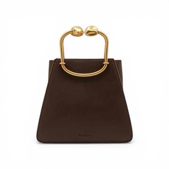 cult gaia Handbags - NEW, Cult Gaia Maxine Mini Top Handle Bag Luwak Brown Gold Handle, Ret. $498